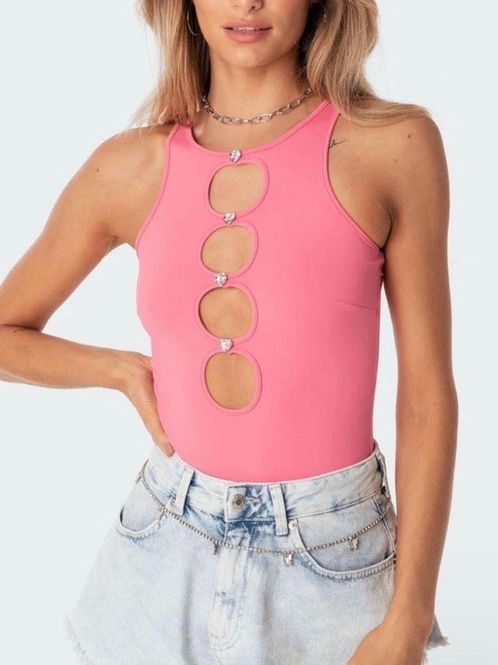 NWT Edikted Pink Diamond Hearts cutout bodysuit